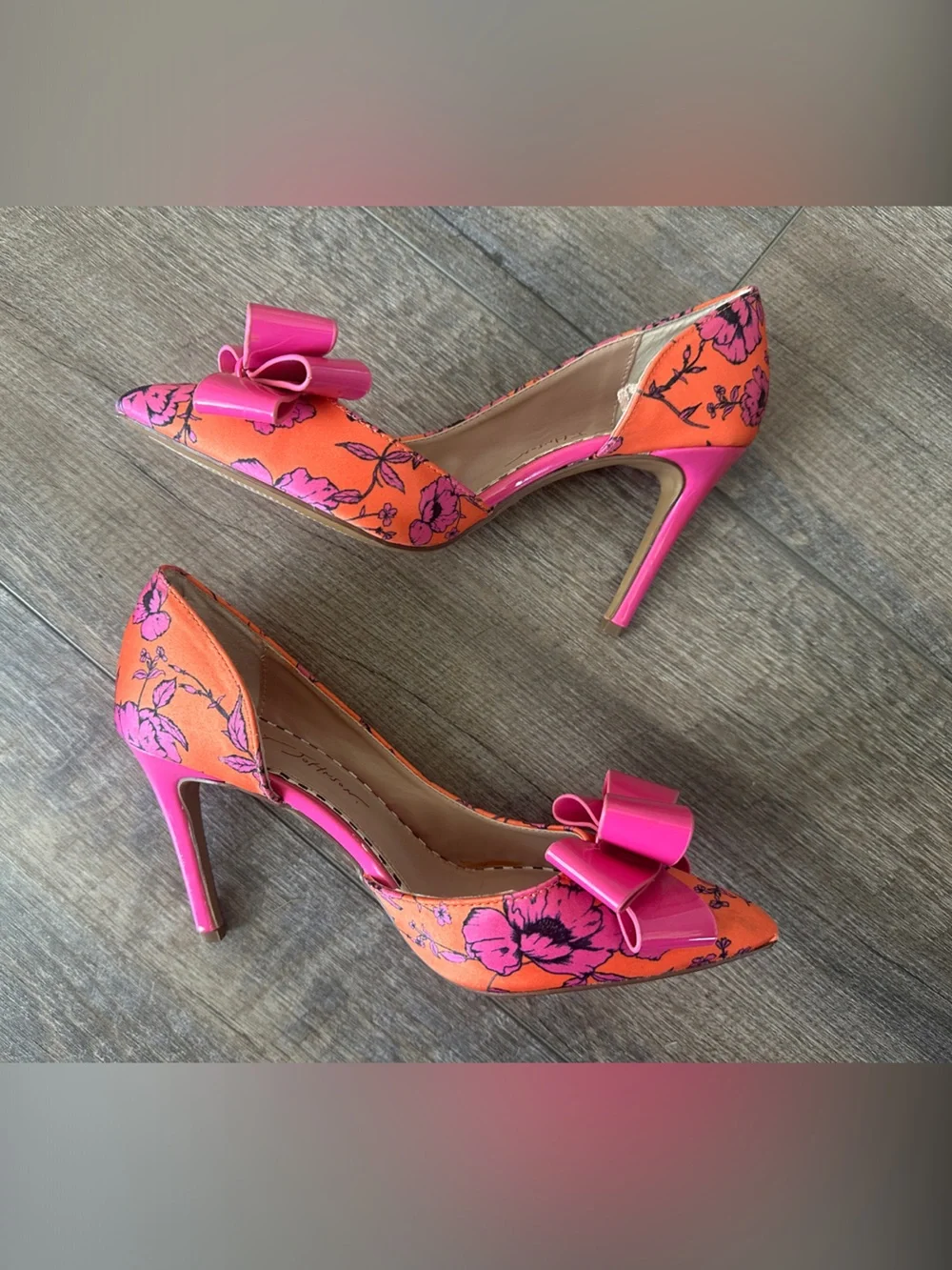 Betsey Johnson Pink Bow Orange Floral D'Orsay Heels